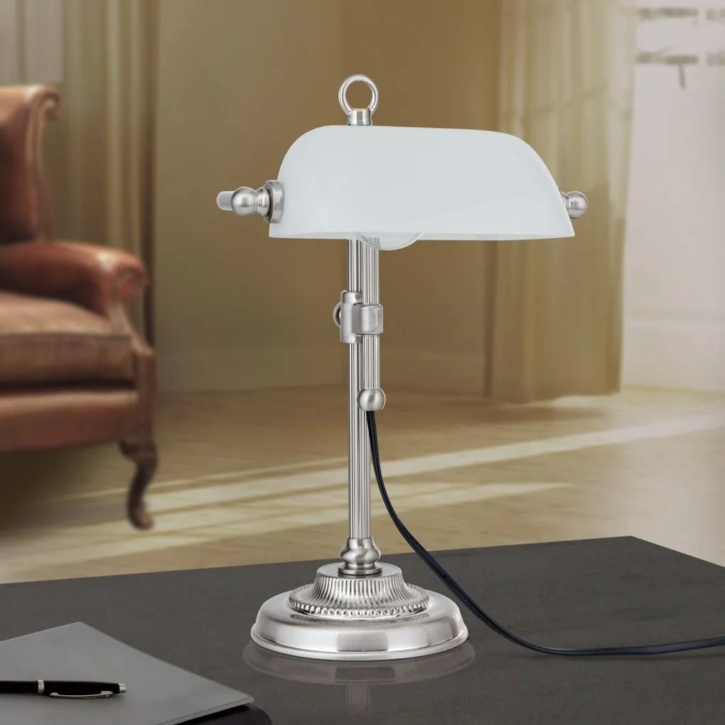 Veioza/Lampa de masa stil clasic HARVARD satin/alb