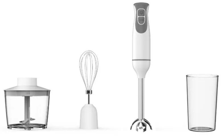 Blender, tocator si mixer 3in1 Oliver Voltz OV51112NSC, 600W, 700 ml, 2 viteze, Lama din otel inoxidabil si tel, Alb