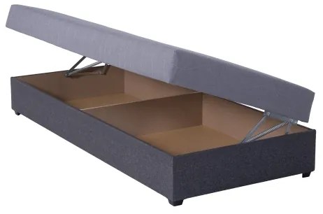 Pat tapițat cu spațiu de depozitare JACOB XL, 90x200 cm, capacitate 130 kg, gri