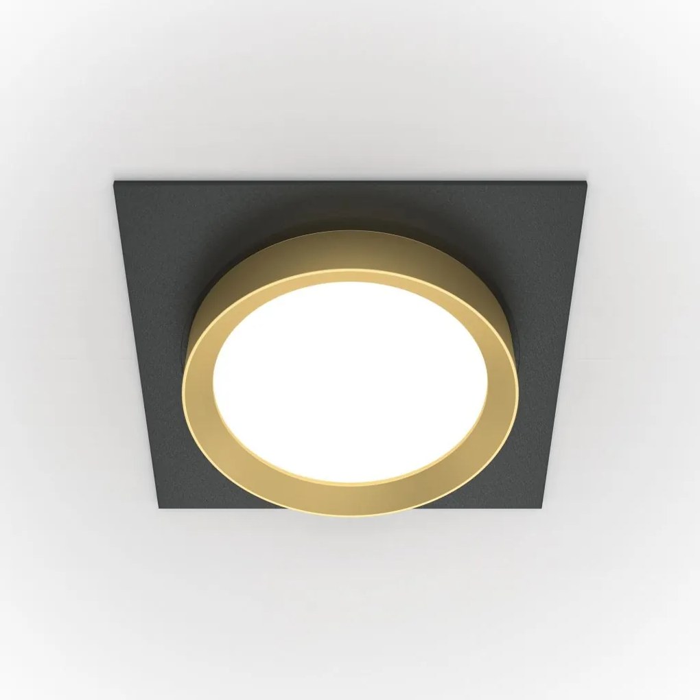 Spot incastrabil design tehnic Loop negru, auriu 11x11cm