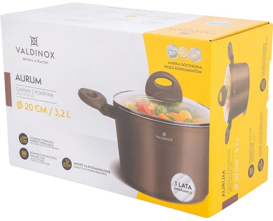 Valdinox Aurum Cratiță cu suprafață antiaderentă cu capac, 20 cm, 3,2 l