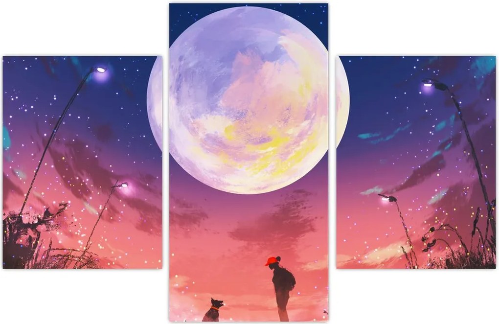 Tablou - Femeie și câine pe lună plină (90x60 cm)