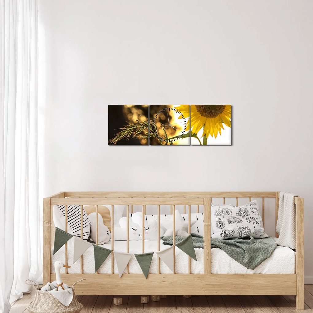 Tablou cu floarea soarelui (cu ceas) (90x30 cm)