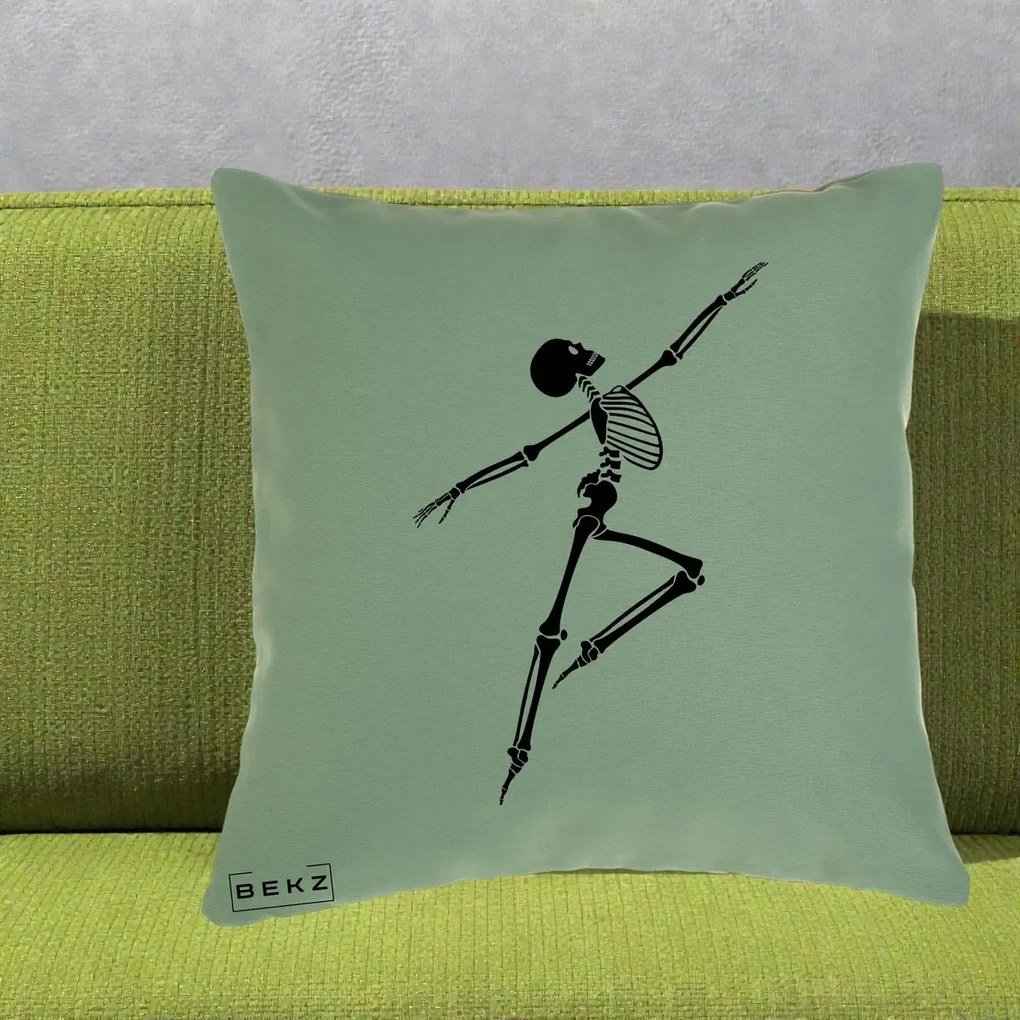 Perna Decorativa Schelet Dansator Silueta Neagra Halloween, 40x40 cm, Verde, Husa Detasabila, Perna Inclusa, BEKZ®