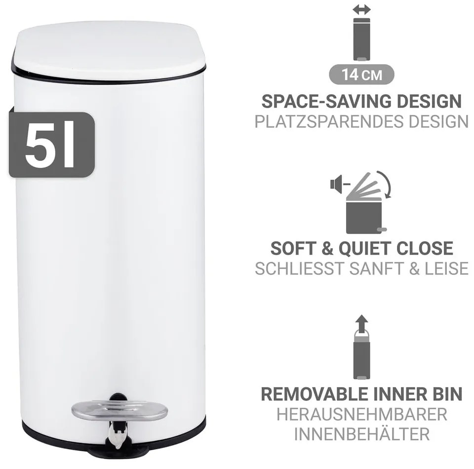 Coș de gunoi alb mat cu pedală din oțel 5 l Collungo – Wenko