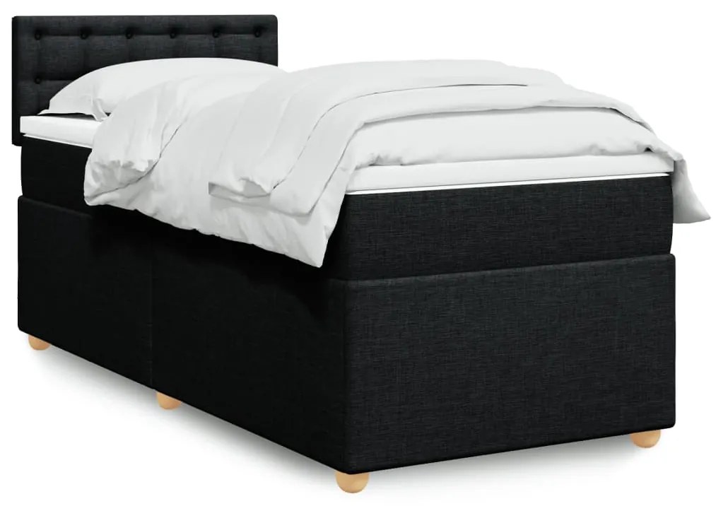 vidaXL Pat box spring cu saltea, negru, 90x190 cm, textil
