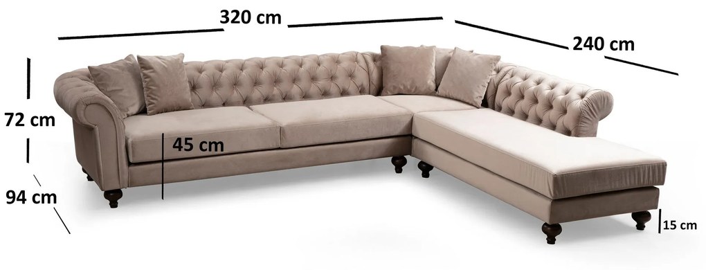 Canapea de colț Bogart Corner Right (L3-C-EOT)- Beige