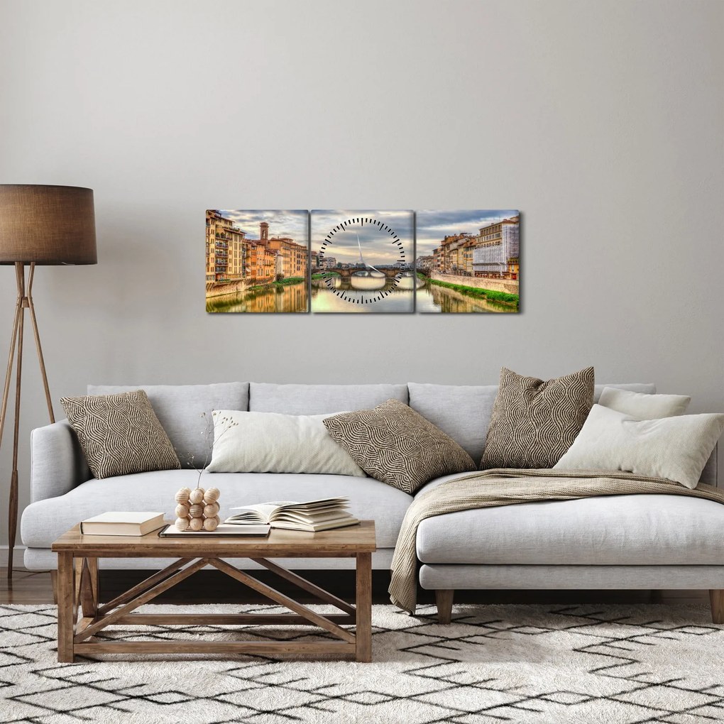 Tablou orașului cu râu (cu ceas) (90x30 cm)