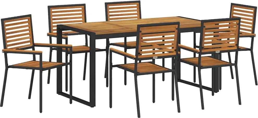 vidaXL Set de masă pentru grădină 7 pcs Negru și Maro poliratan