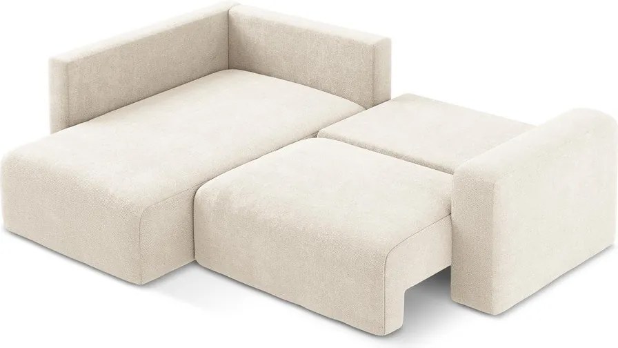 Colțar crem extensibil/cu spațiu de depozitare cu tapițerie din chenille (cu colț pe partea stângă/în formă de ”L”) Kona – Makamii