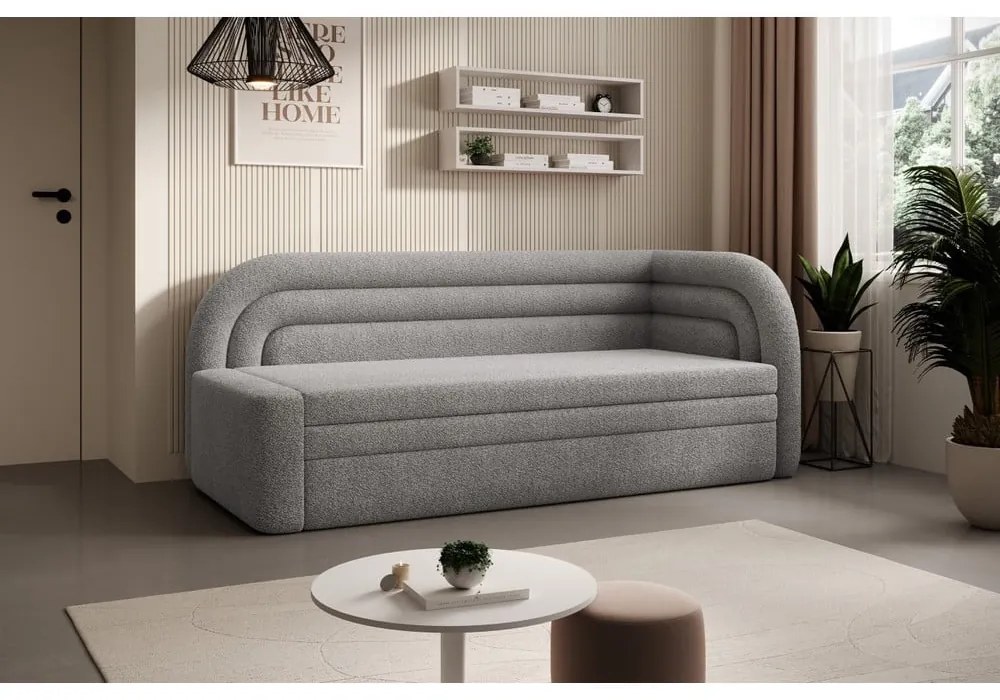 Canapea gri extensibilă/cu spațiu de depozitare cu tapițerie din țesătură bouclé cu colț pe partea dreaptă 223 cm Fabillo – ELTAP