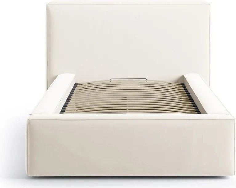 Pat crem tapițat cu spațiu de depozitare cu somieră 90x200 cm Jodie – Micadoni
