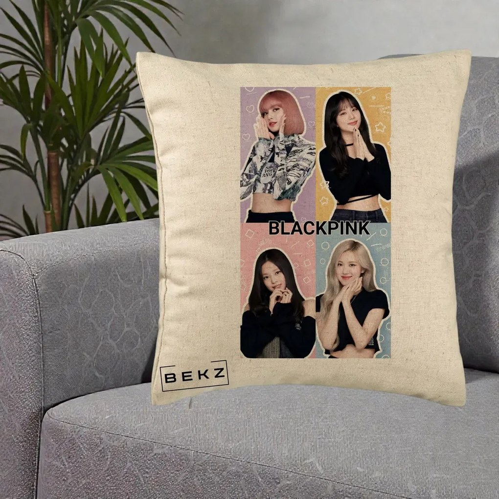 Perna Personalizata K-pop BLACKPINK Negru, 40x40 cm, Bej, Husa Detasabila, Perna Inclusa, BEKZ®
