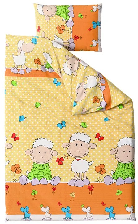 Lenjerie de pat creponata pentru patut OVECELE galben Dimensiune lenjerie de pat: 45 x 65 cm | 90 x 135 cm
