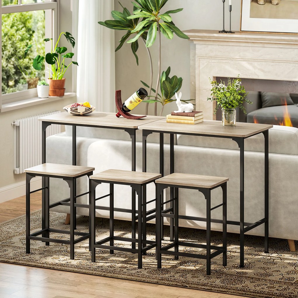 HOMCOM Set Mobilier Bar 3 Piese cu Masă de Bucătărie și 2 Scaune de Bar, Negru și Lemn | Aosom Romania