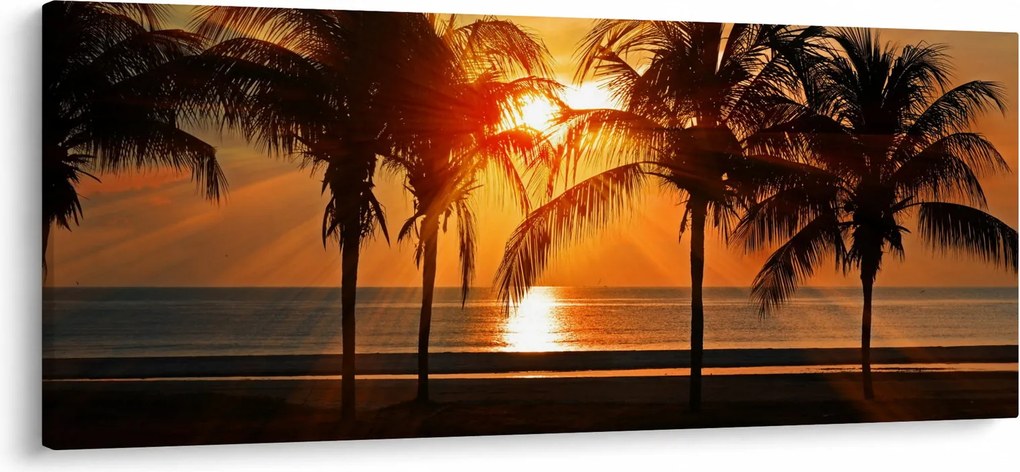 Tablou cu palmier în apus de soare (120x50 cm)