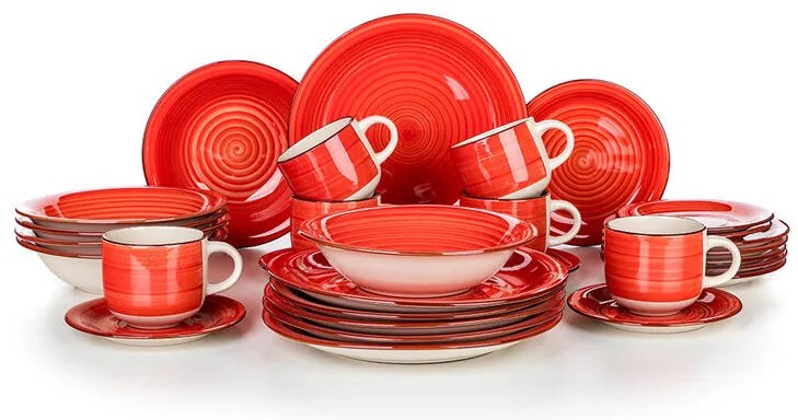 Set de masă ceramic SPIRAL RED 30 piese