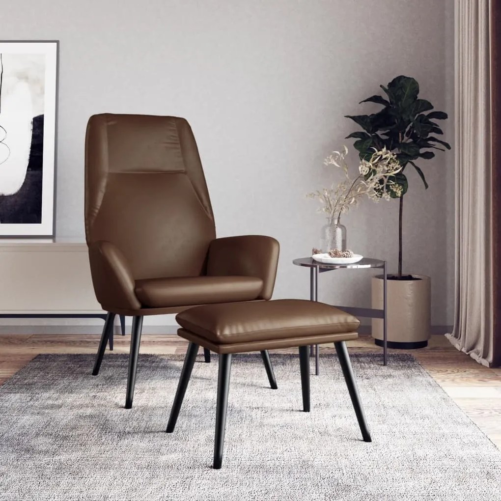 3097836 vidaXL Scaun de relaxare cu taburet, maro lucios, piele artificială
