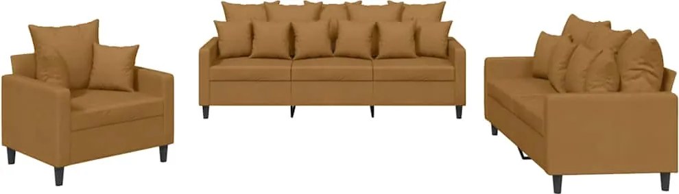 vidaXL Set de canapele cu perne, 3 piese, maro, catifea