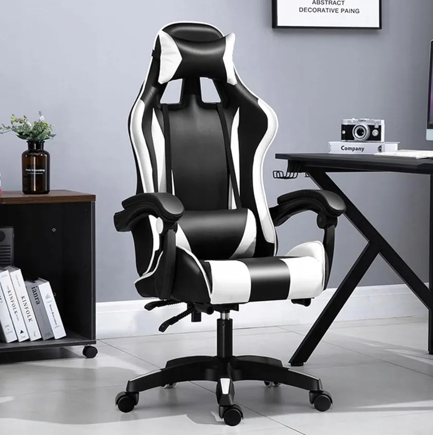 Scaun de gaming, alb-negru
