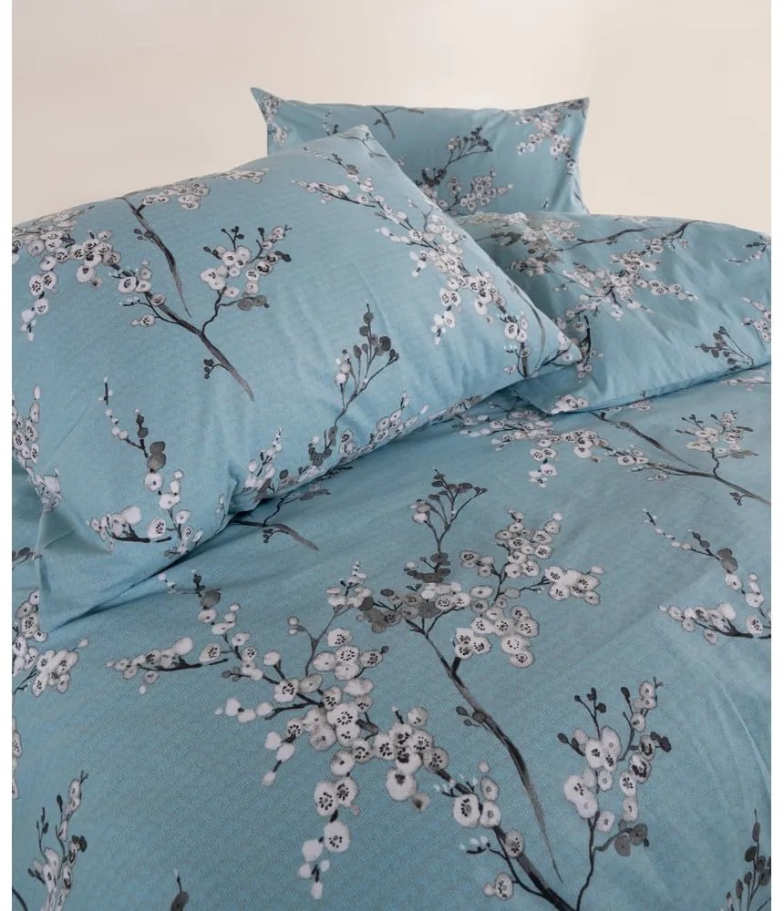 Lenjerie de pat albastră din bumbac ranforcé pentru pat de o persoană 140x200 cm Blue Floral – Mila Home Luxury