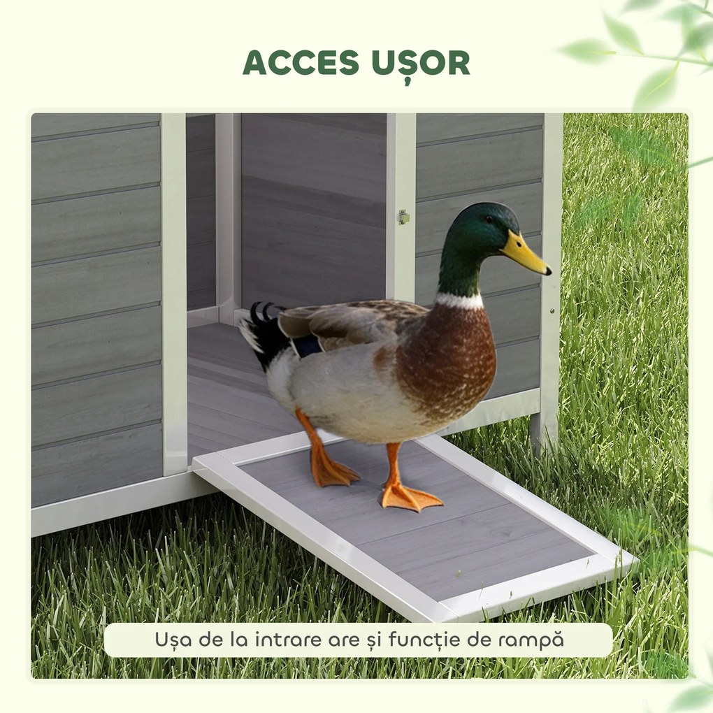 PawHut Căsuță pentru Rațe cu Acoperiș Rabatabil, Ferestre și Rampă, din Lemn, 93x70x72 cm, Multicolor | Aosom Romania