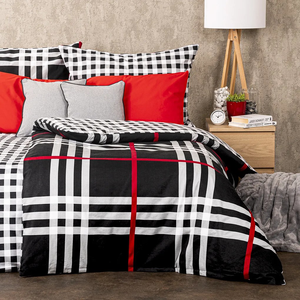 Lenjerie flanelă 4Home Cub negru, 220 x 200 cm, 2 buc. 70 x 90 cm