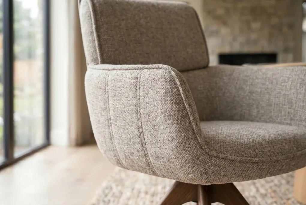 Set de 2 scaune pivotante, Lemn de nuc, Material texturat bej-taupe, UNIQUE