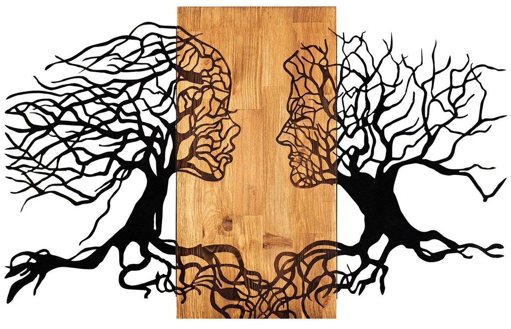 Decoratiune de perete lemn Reincarnare, Negru, 92 x 58 x 3cm