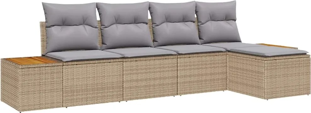 vidaXL Set de canapele pentru grădină cu pernă 5 pcs Bej Rattan poli
