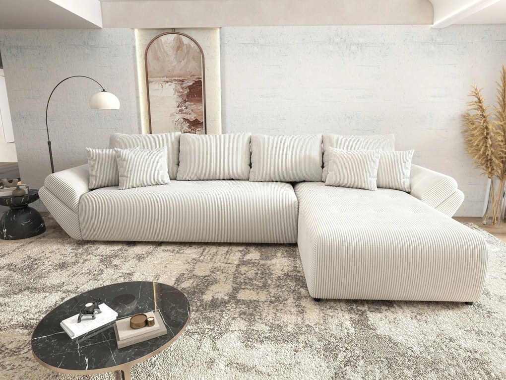 Colțar extensibil dumonde cu ladă de depozitare si sezut confortabil din spuma high-density, Berlin XL Zoom Crem 350x185 cm II