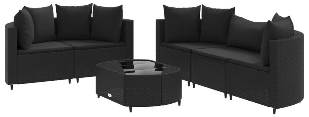 3308419 vidaXL Set mobilier de grădină cu perne, 6 piese, negru, poliratan