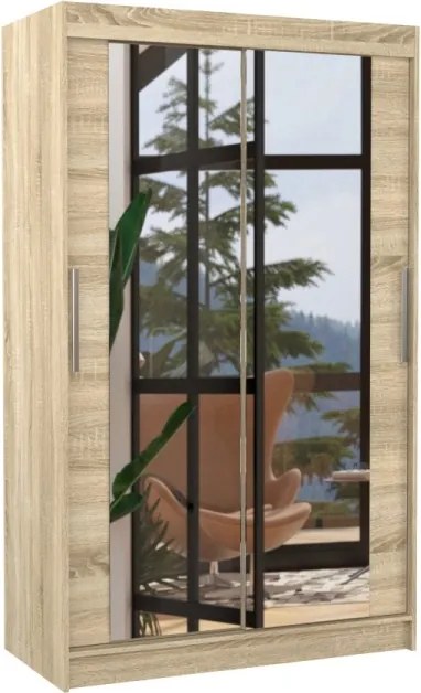 Dulap cu usi glisante si oglinda 120x200 cm, Tibago, ADRK Furniture (Culoare: Alb)