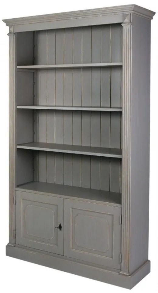 Biblioteca, gri, din lemn masiv, L120 cm, aspect vintage, Ernest