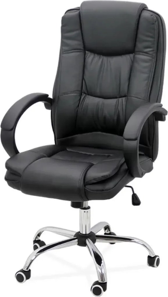 Scaun de birou REGAL, baza metalica cromata, piele ecologica, Negru