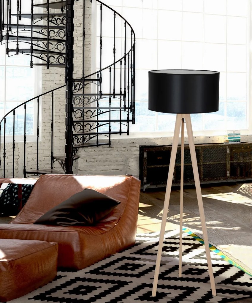 Lampadar cu trepied din lemn design modern Tripod gri