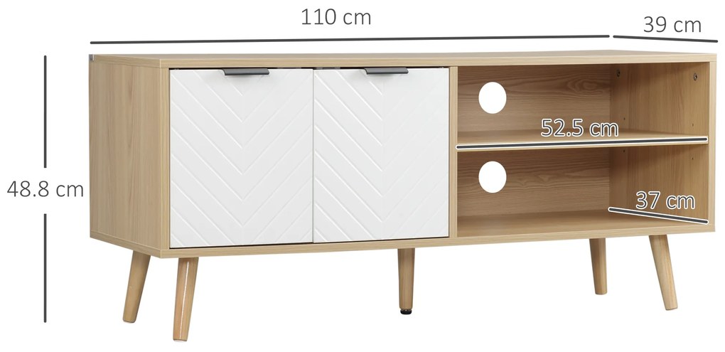 HOMCOM Dulap cu Suport pentru TV de până la 46", Comodă TV cu Rafturi de Depozitare și Dulap, 110x39x48,8 cm, Lemn Natural | Aosom Romania