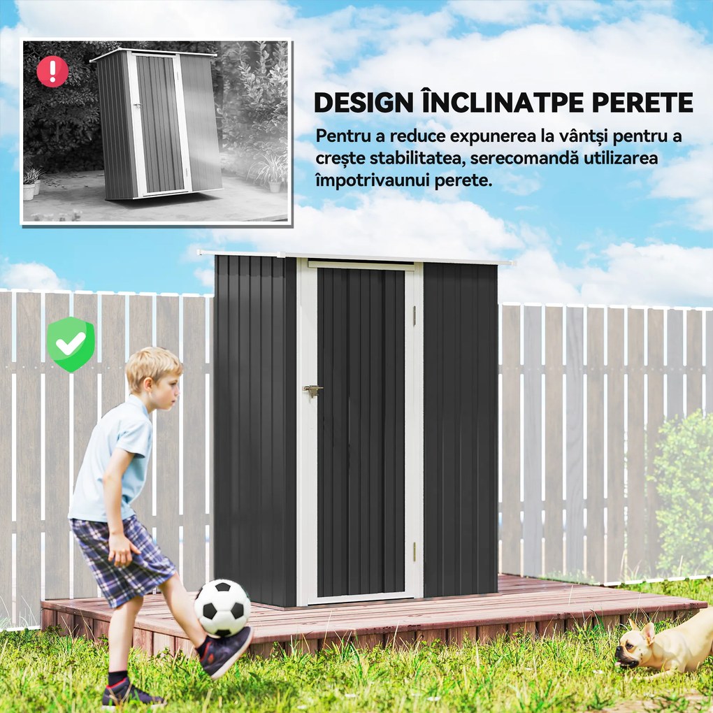 Outsunny Căsuță de Grădină cu Uși pentru Unelte. din Tablă de Oțel, 142x84x189 cm, Gri | Aosom Romania