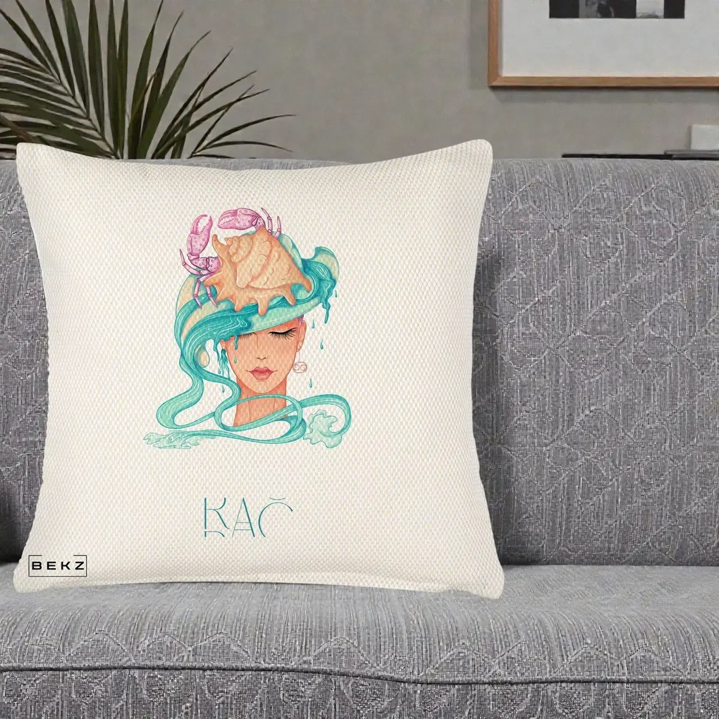Perna Personalizata Zodie Rac, 40x40 cm, Crem Reliefat, Husa Detasabila, Perna Inclusa, BEKZ®