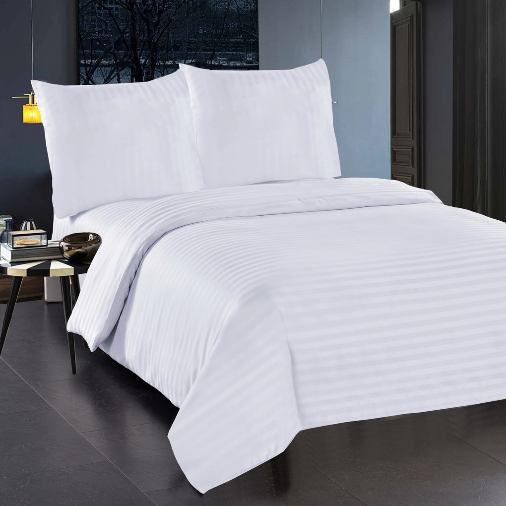Lenjerie de pat hoteliera din microfibra alba, JASMINE - banda de 2 cm Dimensiune lenjerie de pat: 70 x 80 cm | 140 x 200 cm