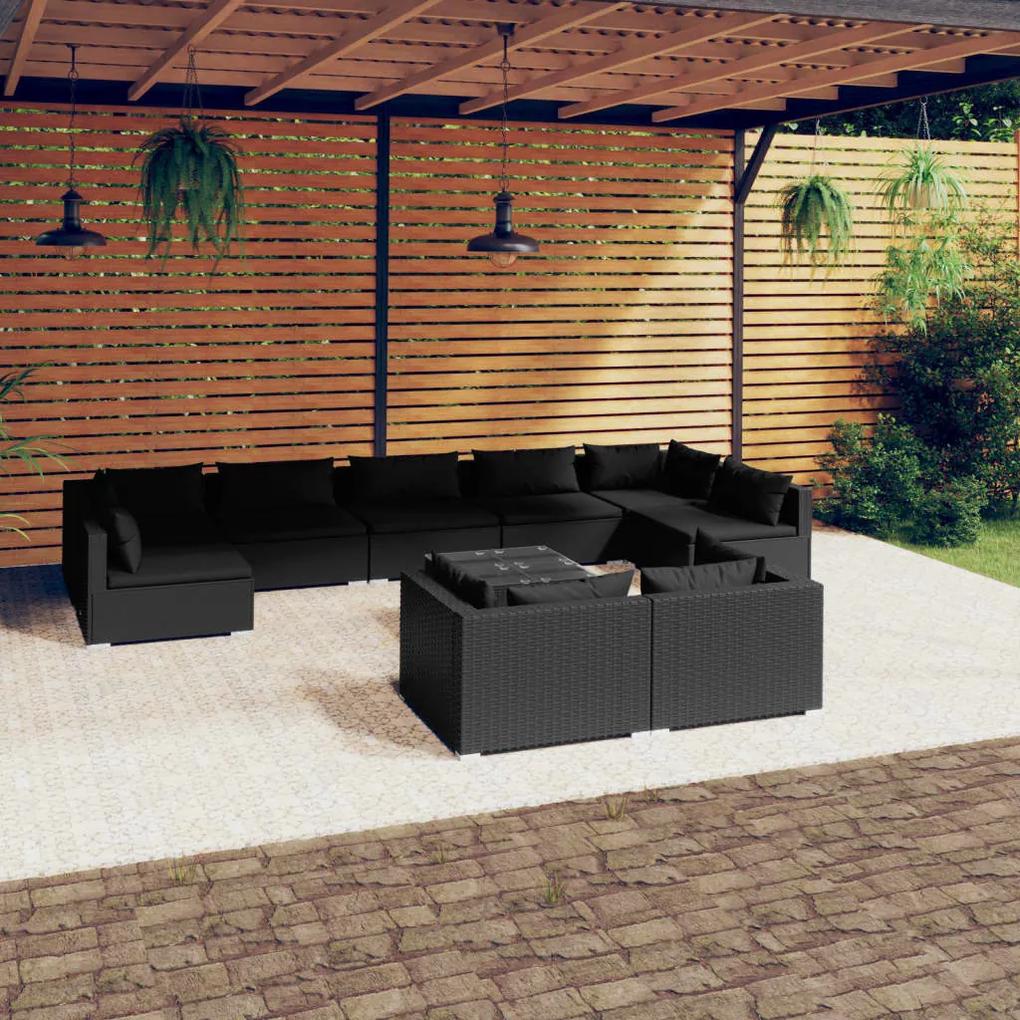 3102064 vidaXL Set mobilier de grădină cu perne, 10 piese, negru, poliratan