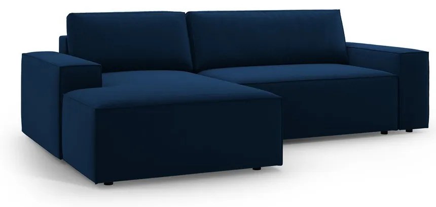 Colțar albastru închis extensibil/cu spațiu de depozitare cu tapițerie din catifea (cu colț pe partea stângă /cu șezlong) Jodie – Micadoni