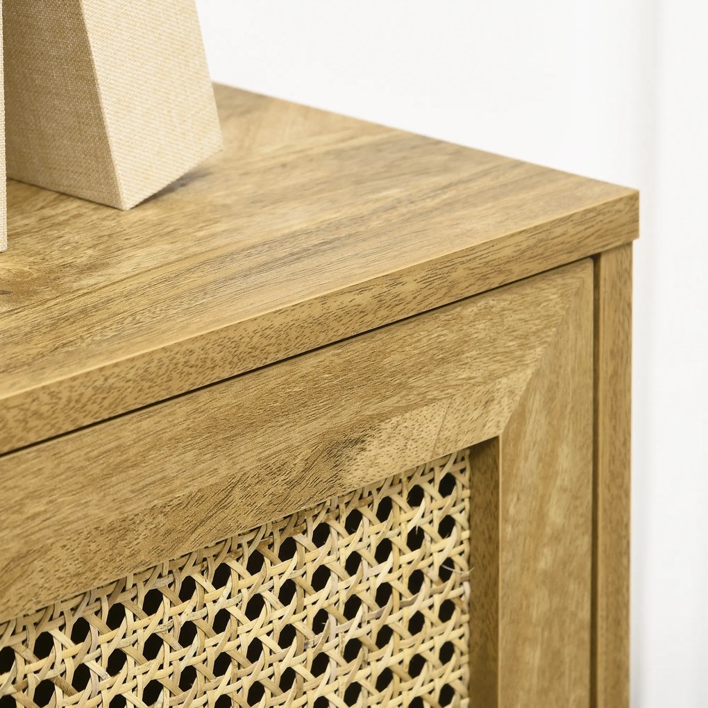HOMCOM Bufet mobilier de depozitare dulap înalt aspect lemn și răchită design 2 uși - dim. 90L x 32,5l x 120Î cm | Aosom Romania