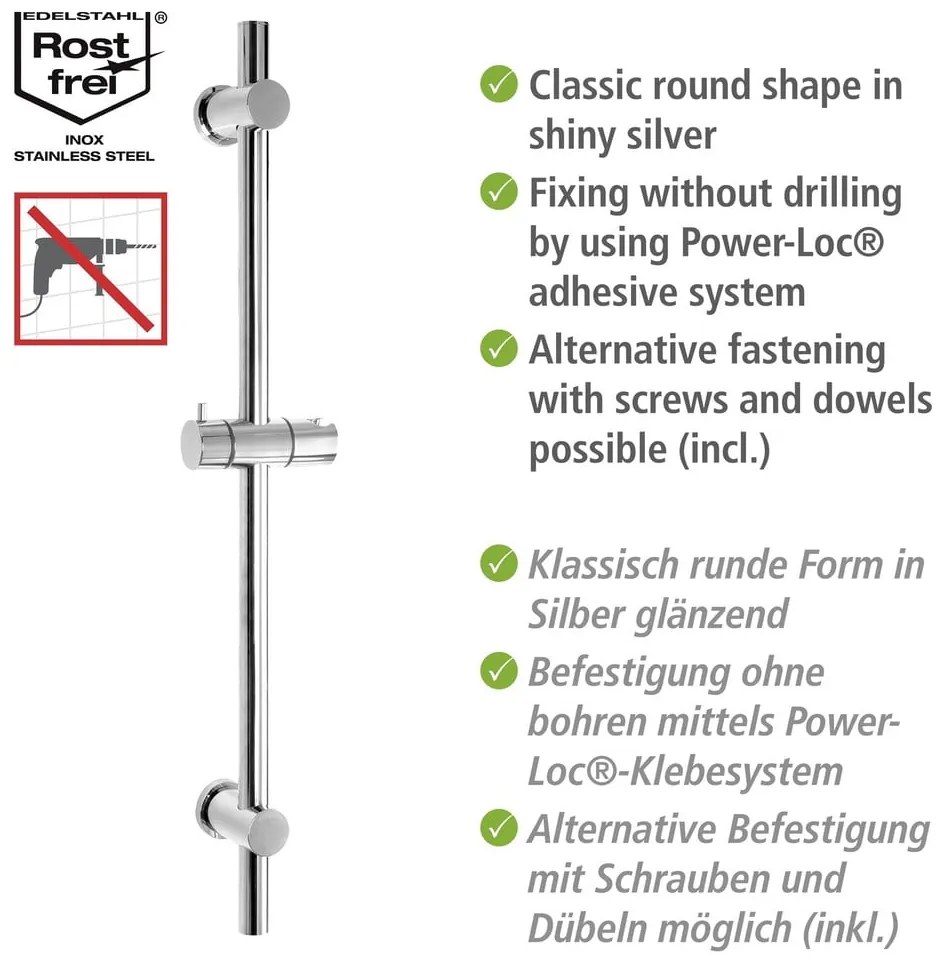 Tijă de duș autoadezivă argintiu-lucios din oțel inoxidabil 70 cm – Wenko