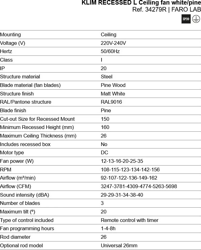 Ventilator incastrabil tavan cu telecomanda KLIM L 150cm, alb/ pin