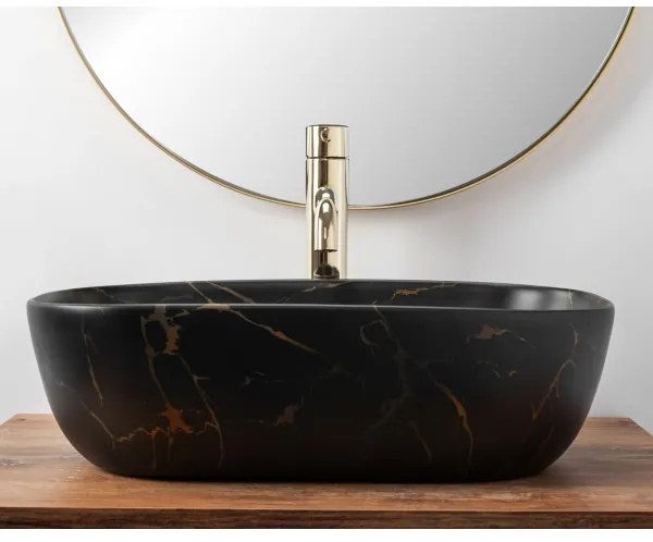 REA-U8908 - Lavoar BELINDA pentru blat 33,5x46,5 cm ceramică/negru/decor marmură