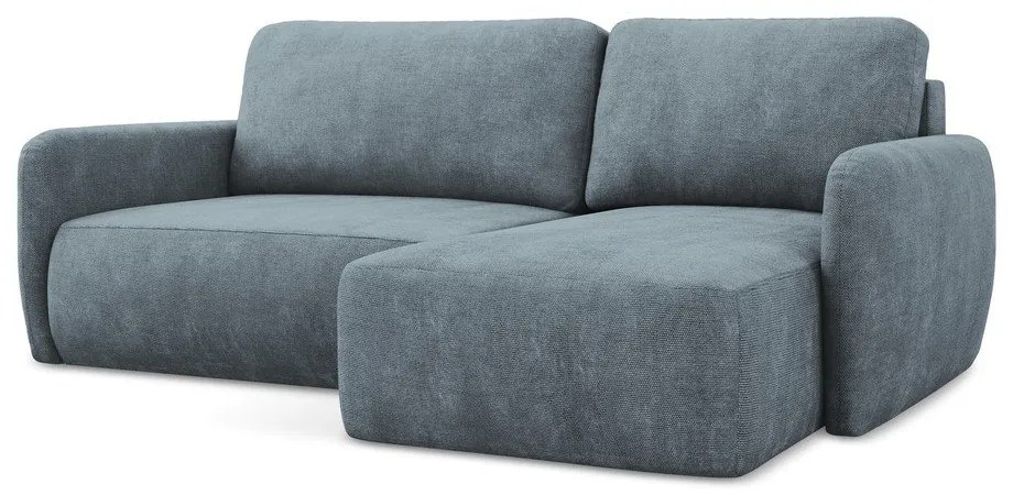 Colțar albastru prăfuit extensibil/cu spațiu de depozitare cu tapițerie din chenille (cu colț pe partea dreaptă/cu șezlong) Lilo – Makamii