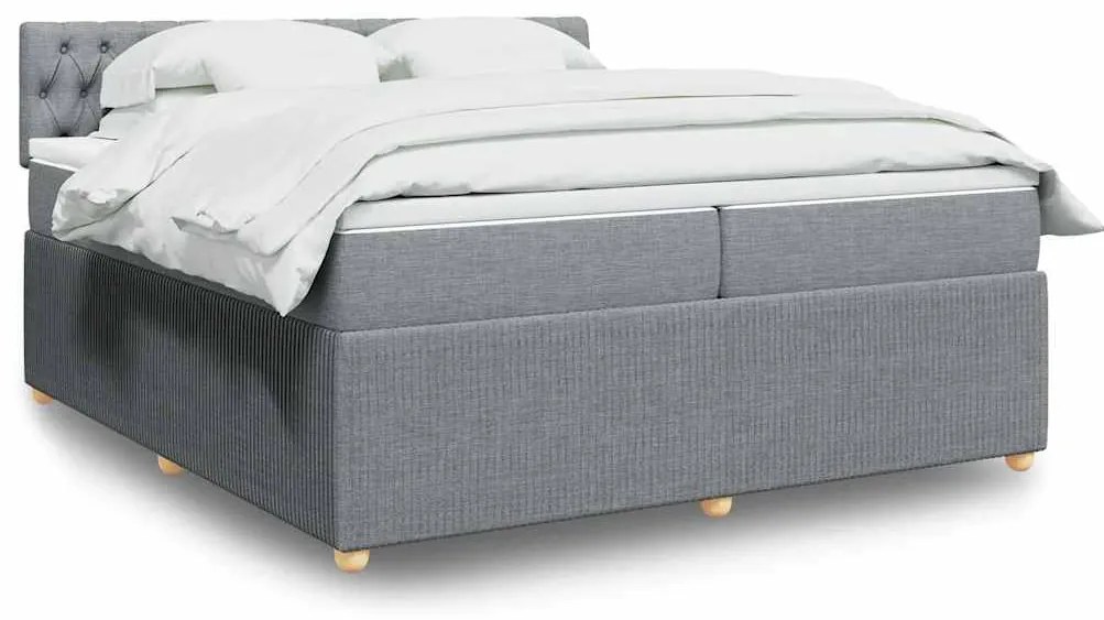 vidaXL Pat box spring cu saltea, gri deschis, 200x200 cm, textil