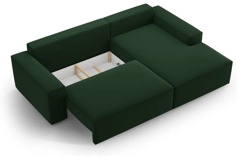 Colțar verde închis extensibil/cu spațiu de depozitare cu tapițerie din catifea (cu colț pe partea dreaptă/cu șezlong) Jodie – Micadoni