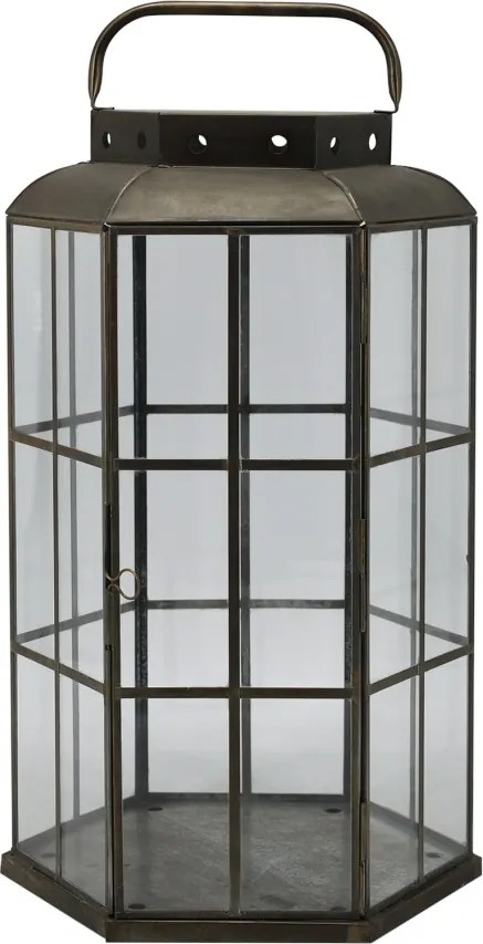 Felinar hexagonal din alama antichizata, H52 cm
